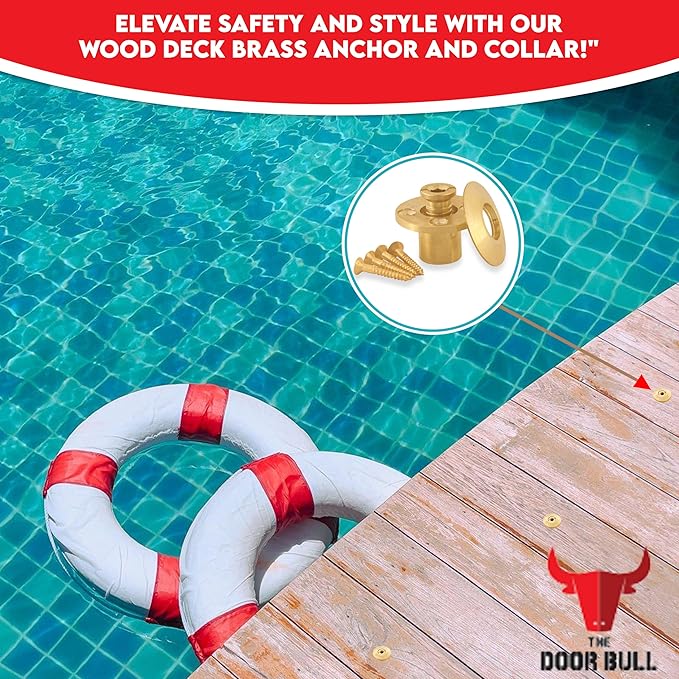 Wood Deck Brass Anchor with Collar for Pool Safety Cover. Universal Replacement for All Major Brand In-ground Swimming Pool Safety Covers (20 Pack)