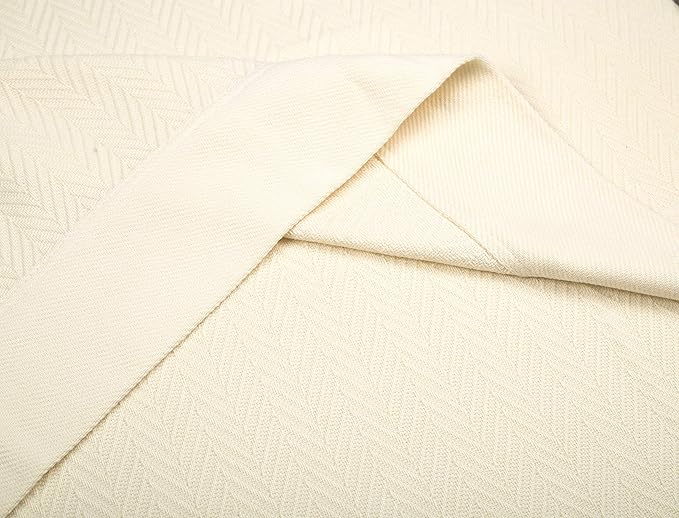Threadmill Vanilla Cream 100% Combed Cotton King Size Blanket, All-Season Soft Breathable Light Weight Herringbone Throw
