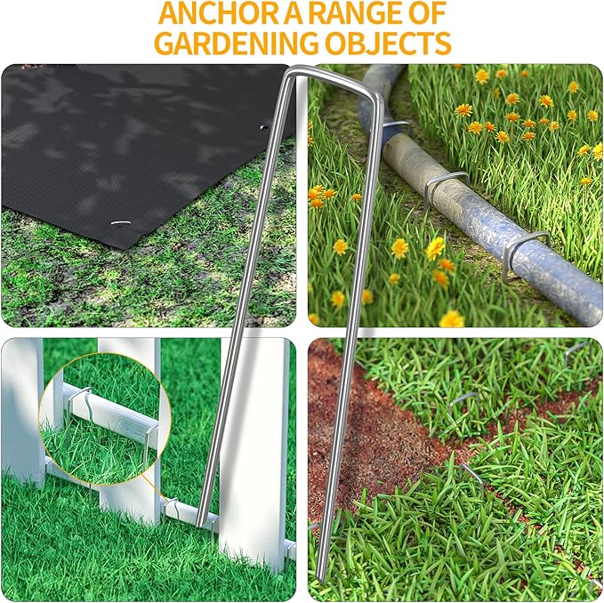 WAENLIR 6 inch 20 Pack Landscape Staples Galvanized Garden Stakes, Heavy Duty Ground Stakes Sod Pins for Securing Weed Fabric Barrier,Plant Cover, Artificial Turf,Dog Fence