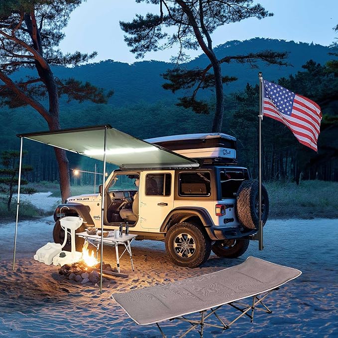 Yescom Car Awning with LED for SUV 4.6FT x 6.6FT Caravan Camping Side Rooftop Tailgate Canopy Tent Shelter Tarp