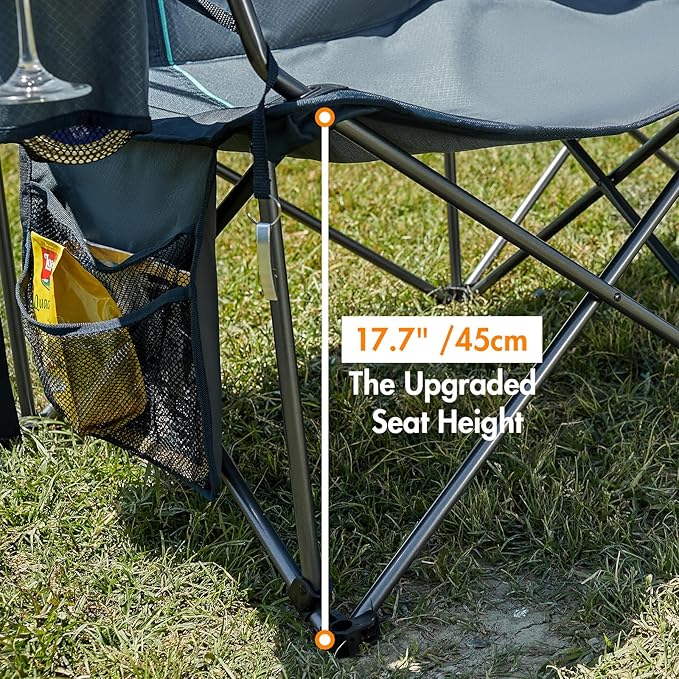 TIMBER RIDGE Oversized Double Camping Chairs Camping Couch, 2 Person Camping Loveseat Double Folding Camp Chair with Wine Glass Holder, Portable Chair for Outdoor, Lawn Chairs, Indoor, Supports 600LBS