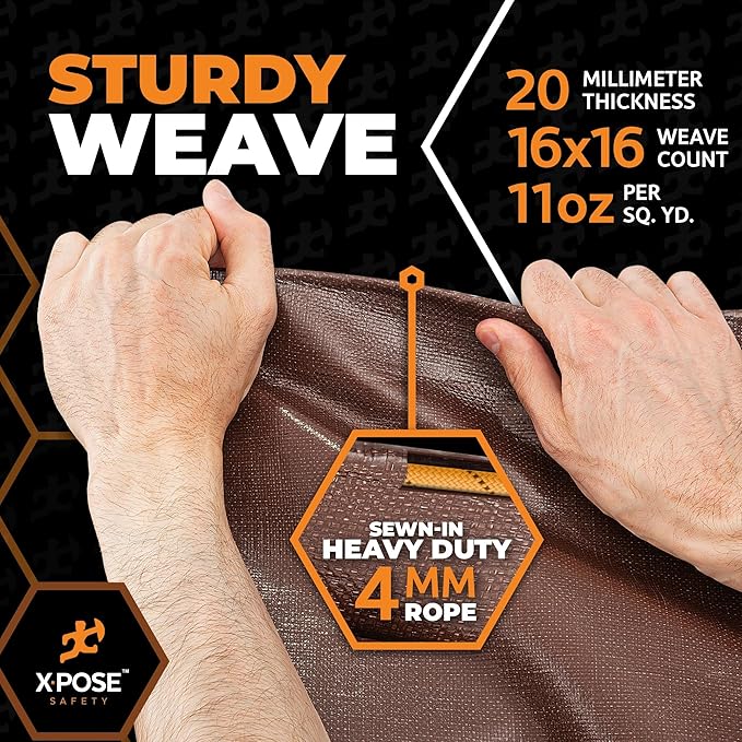 Xpose Safety 5' x 7' Ultra Heavy Duty Tarp (2-Pack) - 20 Mil Waterproof Tarps for Camping, Outdoor Adventures & Tent Cover, UV Protection, Reinforced Corners, All-Weather Durability