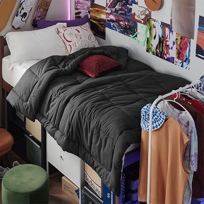 Bedsure Comforter Duvet Insert - Quilted Comforters Twin XL Size, All Season Duvet, GentleSoft Down Alternative Bedding, with 8 Tabs, Gifts for Women/Men, Black, Twin XL 92 x 68 Inches