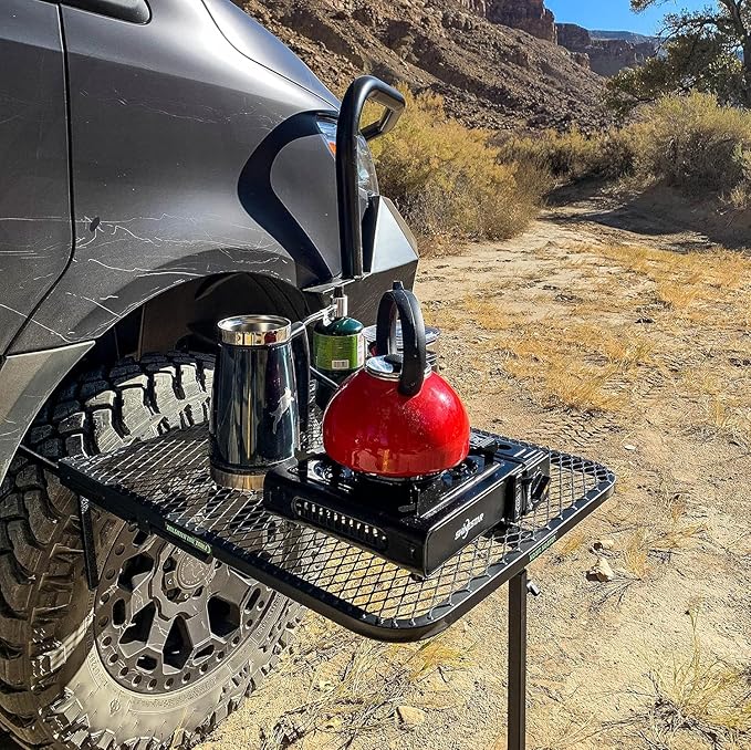 Tire Table Medium Aluminum Camping Table for Camp, Travel, Tailgating, Overlanding and Outdoor Work | Easily Holds 50 Pounds | Installs Within Seconds | 29" x 23" x 1.5"