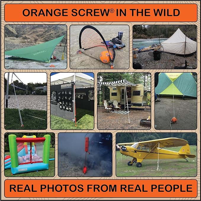 Ultimate Ground Anchors: Heavy Duty Screw-in Tent Stakes for High Wind, Sand, Canopies, and Camping - Made in USA, Included T-Grip Tool - (Large, Single Pack, Orange)