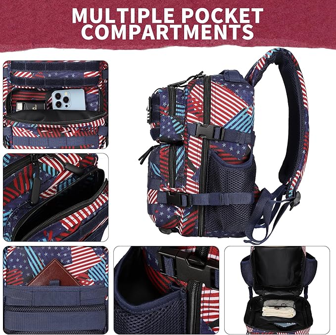 9L Mini Tactical Backpack for Men and Women Tactical Backpack Small for Hiking Small Tactical Bag Fitness Pack (Patchwork Flag)