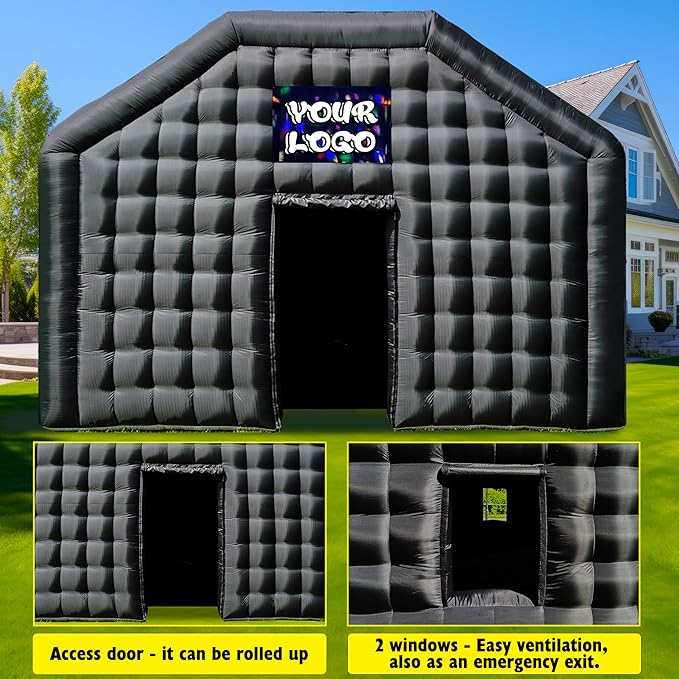 WARSUN Large Black Inflatable Nightclub 20x16.5x12Ft Inflatable Party Tent with Logo Area Inflatable Night Club Tent for Adults Wedding Birthday Raves Dance Floor Yard Party Business