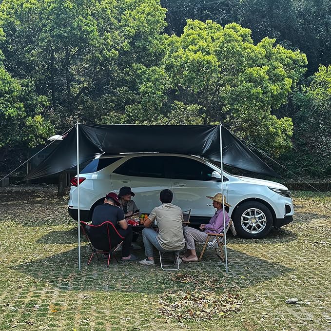 Car Awning Camping SUV Sun Shelter Waterproof Universal Tent Canopy Anti-UV for Van Campervan Caravan Truck Vehicle (Black, 2x3m)