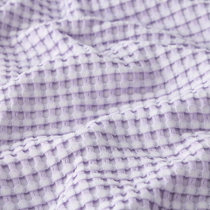 Bedsure Cooling Cotton Waffle Queen Size Blanket - Lightweight Breathable Blanket of Rayon Derived from Bamboo for Hot Sleepers,Light Purple, 90x90 Inches