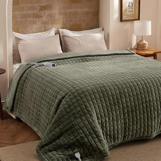 Bedsure Electric Blanket Full Size - Quilted Heated Blanket Full, Soft Flannel Thick Heating Blanket with 10 Time Settings & 6 Heat Settings, Warm Gifts for Women Men (72x84 inches, Olive Green)