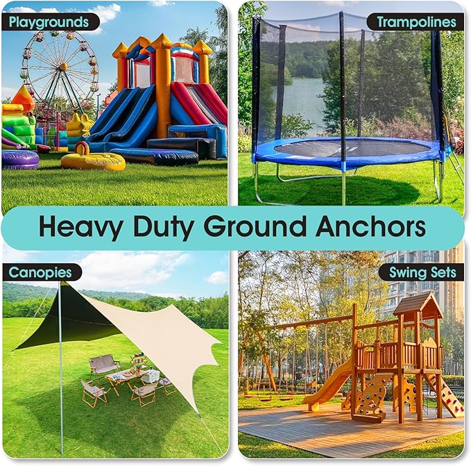 Ground Anchors Screw in, Heavy Duty Ground Trampoline Stakes High Wind Tent Stakes for Tent, Trampoline, Gazebo, Carport, Trap Anchor, Canopies, Swing Set