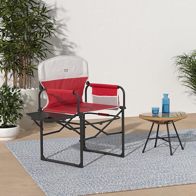SUNNYFEEL Camping Directors Chair, Heavy Duty,Oversized Portable Folding Chair with Side Table, Pocket for Beach, Fishing,Trip,Picnic,Lawn,Concert Outdoor Foldable Camp Chairs