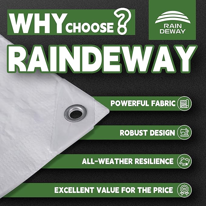 RAINDEWAY Tarps 6x10 Feet Tarp Waterproof,7Mil Thick,Finished Size,UV Resistant,Multipurpose Poly Tarp Cover with Metal Grommets and Reinforced Edges,White Tarps