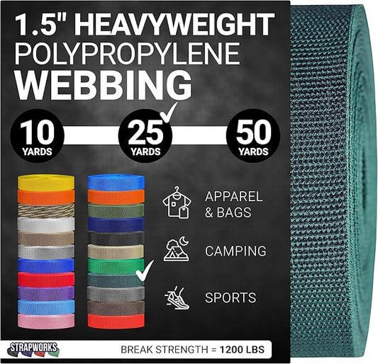Strapworks Heavyweight Polypropylene Webbing - Heavy Duty Poly Strapping for Outdoor DIY Gear Repair, 1.5 Inches