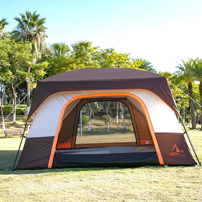 KTT Extra Large Tent 6-10-12-14 Person(B),Family Cabin Tents,2 Rooms,3 Doors and 3 Windows with Mesh,Straight Wall,Waterproof,Double Layer,Big Tent for Outdoor,Picnic,Camping,Family Gathering