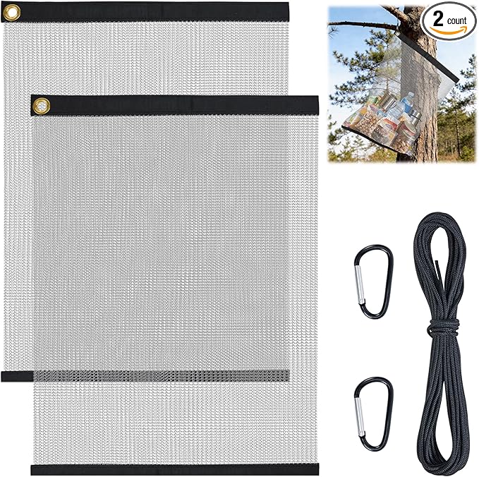 2 Pack Ultralight Rodent Proof Bear Bags, Wire Mesh Hanging Food Storage Bags for Camping and Backpacking, Critter Protection Kit with Nylon Rope and Carabiners