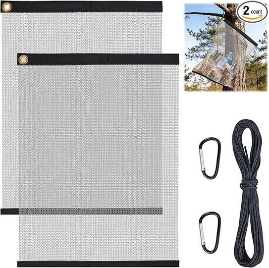 2 Pack Ultralight Rodent Proof Bear Bags, Wire Mesh Hanging Food Storage Bags for Camping and Backpacking, Critter Protection Kit with Nylon Rope and Carabiners