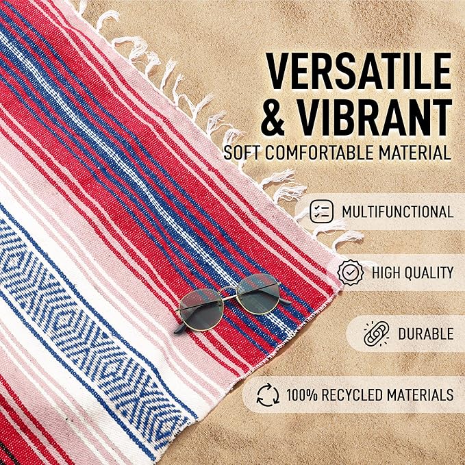 Authentic Mexican Serape Blanket - Soft & Durable - Lightweight Falsa - Coral, 70"x50"