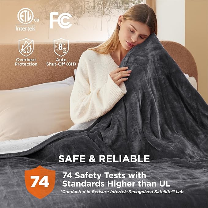 Bedsure Electric Blanket King Size - Dual Control Heated Blanket King Size, Fast Heating with 10 Time Settings & 10 Heat Settings, Warm Gift for Grandma (100x90 inches, Dark Grey)