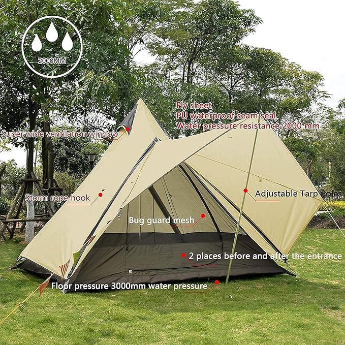 GeRRiT Camping Teepee Tent Yurt Tent with Screen 4 Season Double Layers Waterproof Anti-Windproof Tents for Outdoor Camping Hiking 3-4 Person