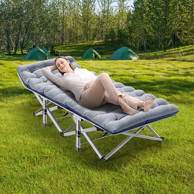 NAIZEA Folding Camping Cots for Adults, Portable Cot with Mattress Heavy Duty Outdoor Bed with Carry Bag 1200d Oxford Cloth Sleeping Cots for Camping Office Nap Home Guest Beach Travel