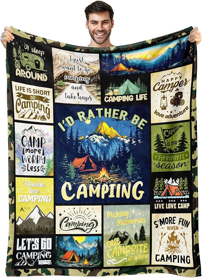 Camping Gifts, Camping Gifts for Men, Cool Camping Gifts for Camper, Unique Gifts for Camping Lovers, Dad Camping Gifts Ideas, Camping Christmas Throw Blanket Gifts 60"x50"