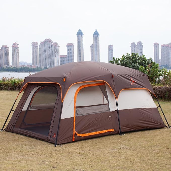 KTT Extra Large Tent 6-10-12-14 Person(Style-B),Family Cabin Tents,2 Rooms,3 Doors and 3 Windows with Mesh,Straight Wall,Waterproof,Double Layer,Big Tent for Outdoor,Picnic,Camping,Family Gathering