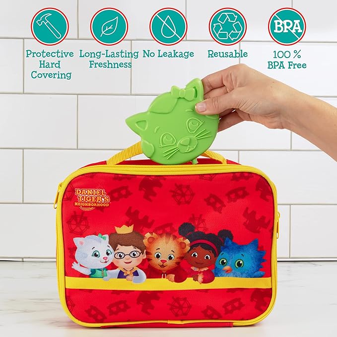 Katerina Kitty Cat Daniel Tiger Reusable Hard Ice 3 Pack- Slim Lightweight Design, Cool Thin Freezer Packs Keeps Food Cold for Longer- Easily Fits Inside Kids School Lunch Box Bento or Insulated Bag