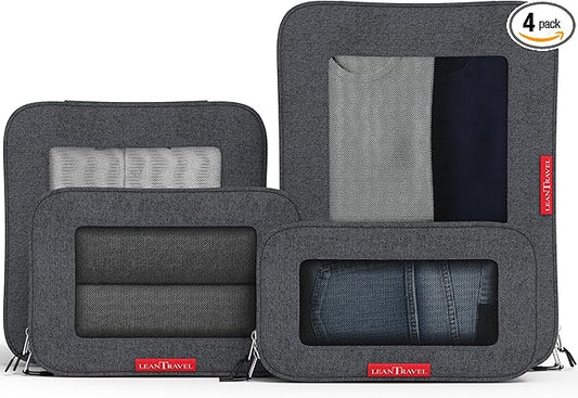 LeanTravel Premium Compression Packing Cubes for Travel - Luggage Organizers with Double Zipper - Sturdy Bags for Suitcase (4-Pack, Black)