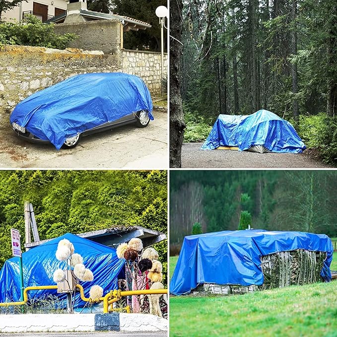 Small Tarp, Tarps Heavy Duty Waterproof 6x12, Waterproof Plastic Poly 16 Mil Thick Tarpaulin with Metal Grommets Every 19.5 Inches - Emergency Rain Shelter, Outdoor Cover, and Camping Use