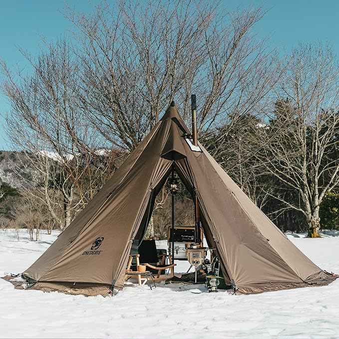 OneTigris Rock Fortress Hot Tent with Stove Jack, 4 Season, 4-6 Person Tipi for Camping, Backpacking, Hunting, Fishing - Waterproof, Wind-Proof