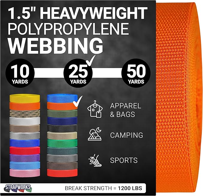 Strapworks Heavyweight Polypropylene Webbing - Heavy Duty Poly Strapping for Outdoor DIY Gear Repair, 1.5 Inches