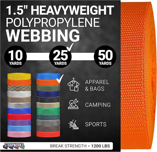 Strapworks Heavyweight Polypropylene Webbing - Heavy Duty Poly Strapping for Outdoor DIY Gear Repair, 1.5 Inches
