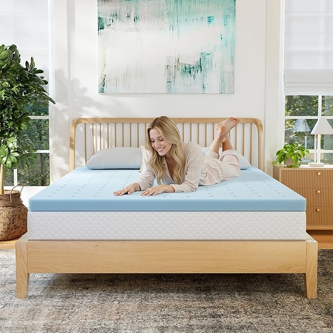 EGOHOME 3 Inch Twin XL Memory Foam Mattress Topper, Cooling Gel Infused & Pressure Relieving Pad in a Box, Dorm Room Essentials, CertiPUR Certified, Blue