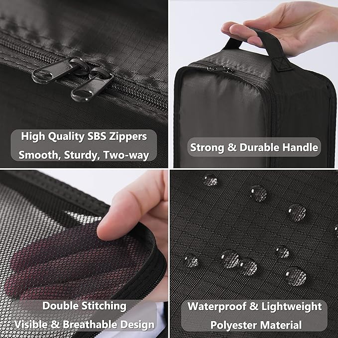 tianzong 7-piece Set Packing Cubes, Travel Bags for Luggage, Packing Organizers with Shoe Bag (Black)