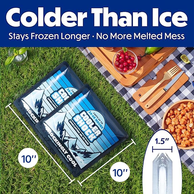 Cooler Shock Reusable Ice Packs for Cooler - Long Lasting Cold Freezer Packs for Coolers and Lunch Boxes - Cooler Ice Packs for Camping Gear, Fishing, Road Trips, Beach Must Haves
