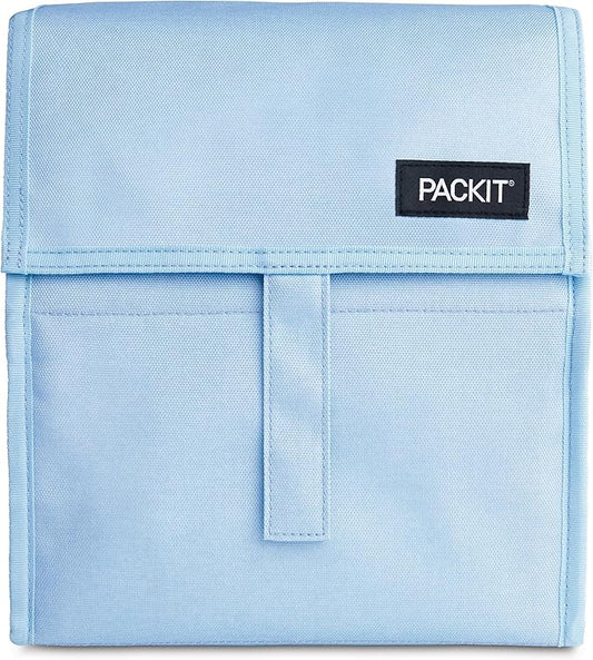 Packit® Freezable Lunch Bag, Sky Blue, Built with ECOFREEZE® Technology, Foldable, Reusable, Zip and Velcro Closure with Buckle Handle, Designed for Work Lunches and Fresh Lunch On the Go