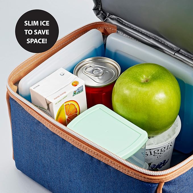 Cool Coolers by Fit & Fresh Slim Ice Packs, Quick Freeze, Space-Saving, Reusable Ice Packs for Lunch Boxes & Coolers