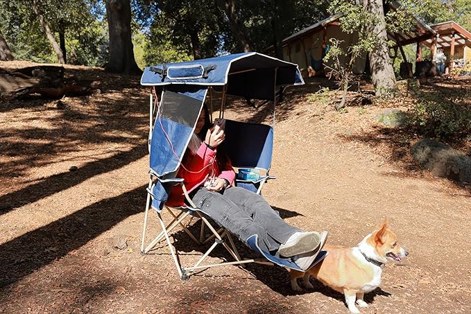 Nice C Chair with Canopy, Umbrella Chair, Chairs with Shade, Sports Chairs, USB, Type-C&DC Charging Cable Included, 30W Solar Panels, Removable Footrest&Cooler Bag (1 Navy)