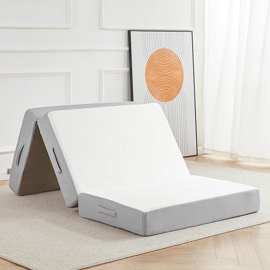 Folding Mattress, 6 Inch Memory Foam Tri-fold Mattress with Breathable & Washable Bamboo Fiber Fabric Cover, Foldable Floor Guest Bed for Camping, Road Trip, TwinXL