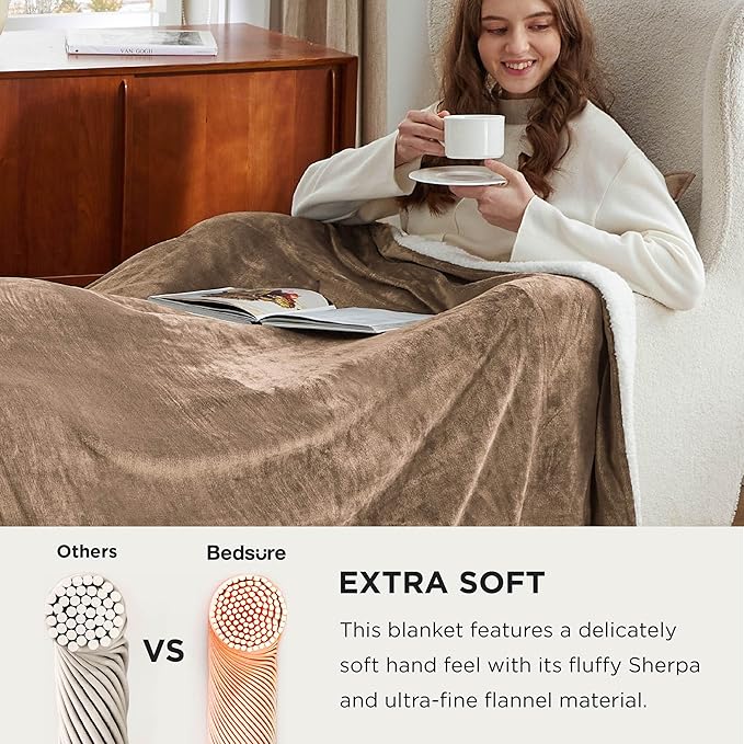 Bedsure GentleSoft Sherpa Fleece Oversized Cal King Blankets for Bed - Thick and Warm, Soft Fuzzy Plush Large Blanket for Winter, Camel, 112x98 Inches