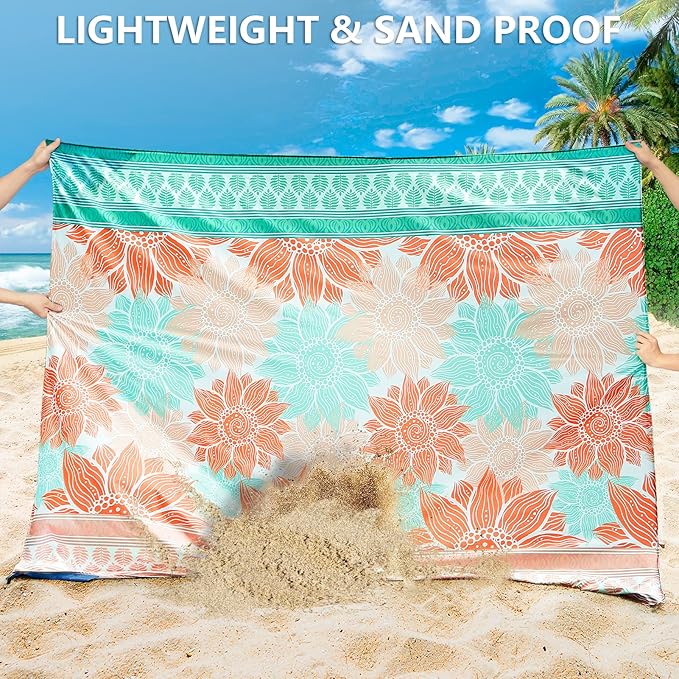 Beach Blanket Waterproof Sandproof Extra Large Beach Mat 79" X 83"/120"x108"for 1-8 Adults Quick Drying Durable Outdoor Picnic Mat for Beach Travel Camping Hiking