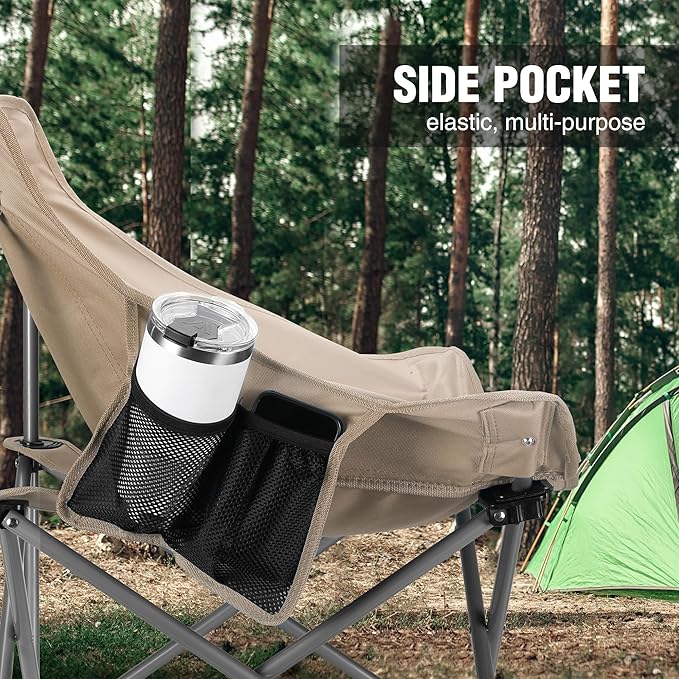VILLEY Camping Chair Beach Folding Chair, Outdoor Lawn Portable Lightweight Chair, Foldable Chair with Carry Bag, for Outside Hiking, Fishing, Travel, Beach and Sports, Beige