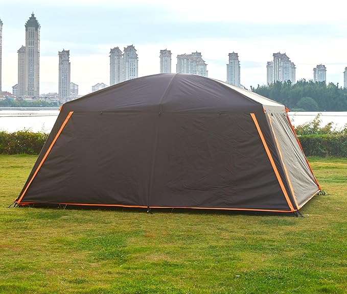 KTT Extra Large Tent 12 Person(A),Awning Family Cabin Tents,2 Rooms,4 Doors and 4 Windows with Mesh,Straight Wall,Waterproof,Double Layer,Big Tent for Outdoor,Picnic,Camping,Family Gathering。