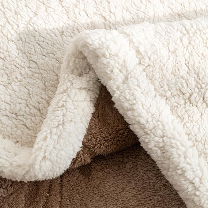 UKELER Cozy Sherpa Bed Blanket Queen Size 80 x 90 inch, Floral Throw Blankets for Bed Couch Sofa Camping, Great Gift for Mother's Day, Father's Day, Thanksgiving, Christmas,New Year's Day, Coffee