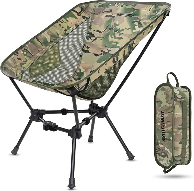 MARCHWAY Lightweight Folding Camping Chair, Portable Foldable Compact for Outdoor Camp, Travel, Beach, Picnic, Festival, Hiking, Backpacking, Supports 330Lbs (Camo)