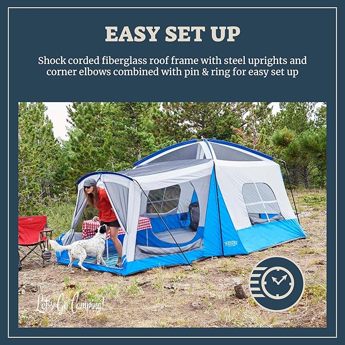 Wenzel Klondike 8 Person Water Resistant Tent with Convertible Screen Room for Family Camping