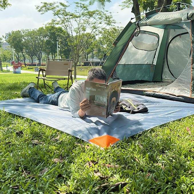 Pocket Beach Blanket Medium Foldable Picnic Mat Portable Lightweight Camping Tarp Tent Blankets Washable Rug Quick Dry Compact Beach Mats Hiking Outdoor Essentials (Gray/Green78*83" / 6.56ft×6.89ft)