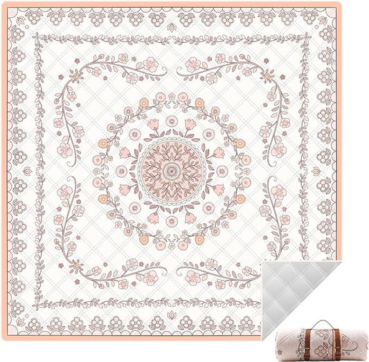 Boho Picnic Mat, 79" x 79" Extra Large Outdoor Picnic Blanket, Washable Foldable Portable Blanket for Beach/Camping/Concerts