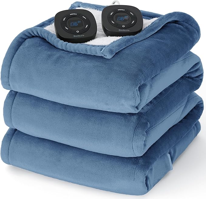 Bedsure Electric Blanket King Size - Dual Control Heated Blanket King Size, Fast Heating with 10 Time Settings & 10 Heat Settings, Warm Gift for Grandma (100x90 inches, Blue)
